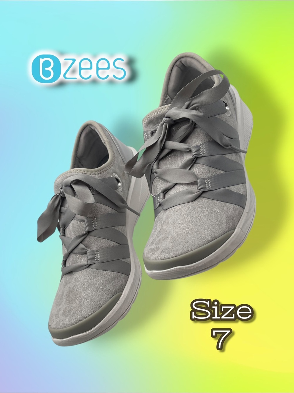 Bzees Glisten Shimmer Slip-On
Sneaker Silver Cheetah Size 7
